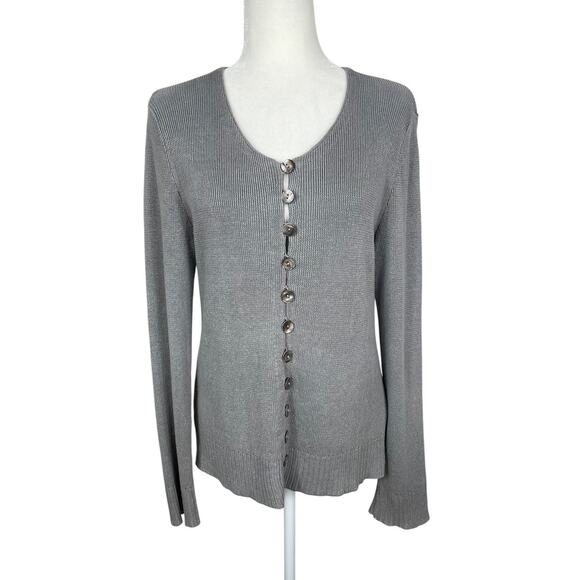 KUS Stockholm 100% Linen Button Front Knit Cardigan Sweater Gray Women's Medium - Picture 1 of 13
